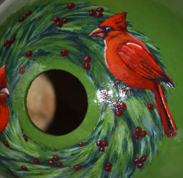 cardinal pine wreath birdhouse