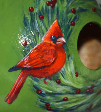 red cardinal Christmas gourd birdhouse